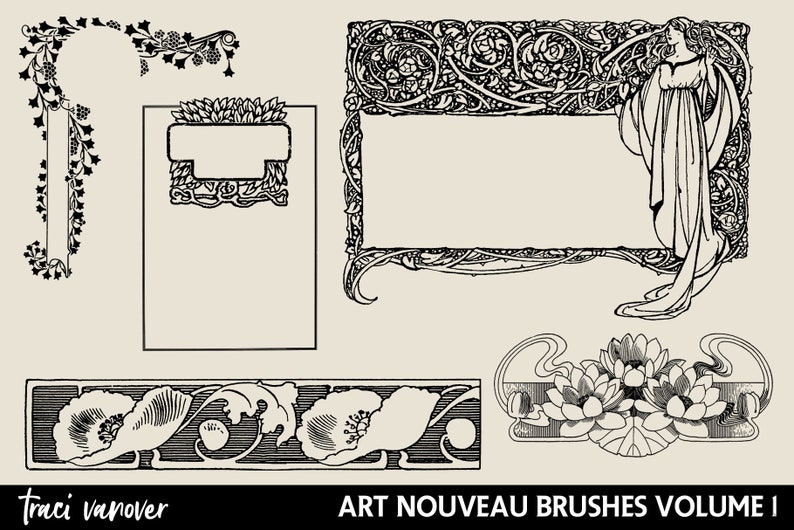 Photoshop Brushes Art Nouveau Digital Stamps PNG Clipart Ornamental Clipart Photoshop Add On Digital Scrapbook ABR Clipart image 5