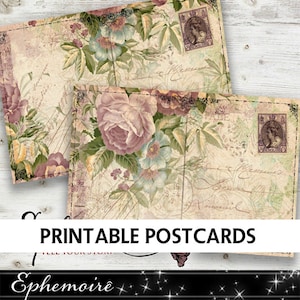 Junk Journal Printable - ROSEN - Druckbare POSTKARTE - Digital Scrapbooking - Kartenherstellung Rosen - Digital druckbare Rosen Postkarten - Download
