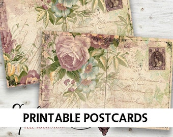 Junk Journal Printable - ROSES - Printable POSTCARD - Digital Scrapbooking - Cardmaking Roses - Digital Printable Roses Postcards - Download