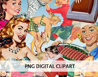 Retro Clipart - Mid Century Advertising - Digital Scrapbook - Cardmaking Elements - 50s Clipart - Retro Lifestyle - Retro Fussy Cut Images