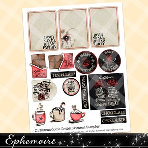 HOT COCOA - Clipart Elements - Printable Crafts - Collage Sheet - Printable Clipart - Journal Printable - Christmas - Hot Chocolate - Cocoa