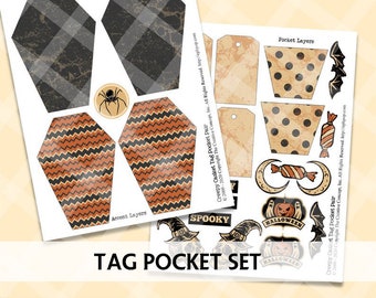 Junk Journal Printable - COFFIN TAG POCKETS - Loaded Pocket - Casket Pocket - Halloween Pockets - Printable Crafts - Ephemera Pockets
