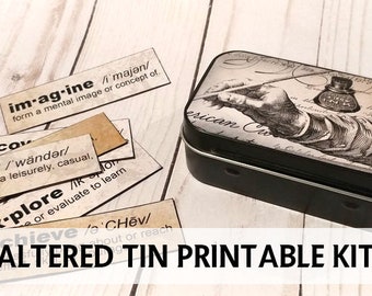 Printable Craft Kit - Vintage Definitions - Calligraphy - Flash Card Craft Kit - Journal Card Printable - Boxed Tag Printable Kit - Download