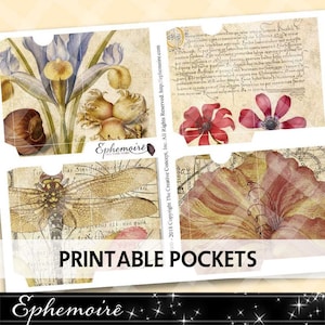 Junk Journal Printable - VINTAGE FLORAL POCKETS - Calligraphy - Ephemera Pockets - Printable Floral Pockets - Vintage Floral Pockets
