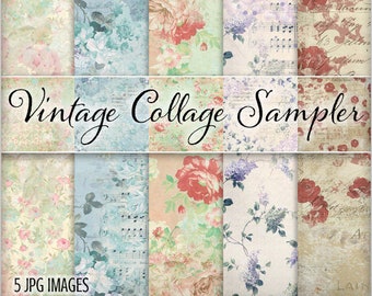 Digital Printable Papers - FLORAL COLLAGE Papers - Digital Scrapbook - Cardmaking - Botanical - Flowers 12x12 - Printable Collage Paper Pack