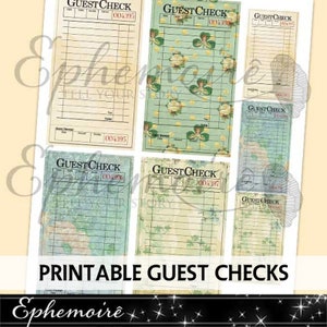 Junk Journal Printable - SHAMROCK GUEST CHECKS - St Patricks - Irish Printable Ephemera - Shamrock Printable Journal Cards - Irish Tags