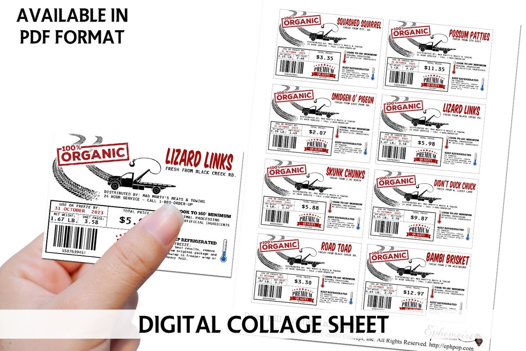 Printable ROAD KILL BUTCHER Labels Halloween Treat Rice Krispie Faux ...