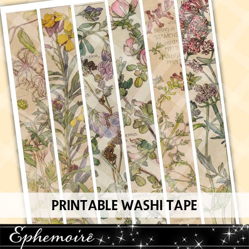 Junk Journal Printable Botanical FLORAL Digital Washi Tape Printable Washi  Tape Digital Scrapbook Washi Tape Printable Flowers 