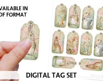 Peter Rabbit Printable TAGS Sheet - Print Bunny Rabbit Gift Tags - Beatrix Potter - Nursery Art - DIY Printables Tags - Art Tags - Scrapbook