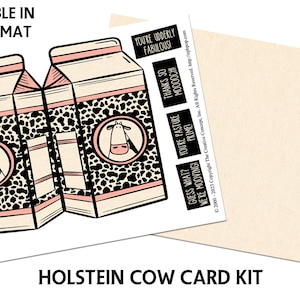 Printable HOLSTEIN COW Card Kit - Printable Milk Carton Card - Greeting Card Printable - Cows - Milk Carton - Multiple Sentiments Included
