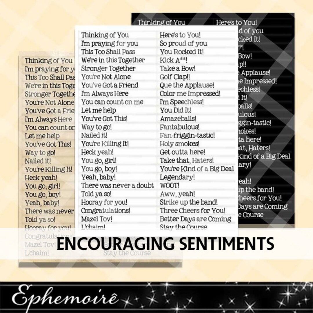 Printable SENTIMENTS 4 Printable Captions ENCOURAGEMENT Cardmaking ...