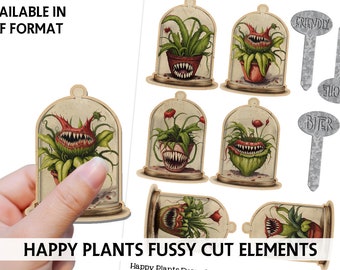 CARNIVOROUS PLANTS Fussy Cut Elements - Halloween Clipart - Digital Scrapbook - Cardmaking - Whimsical Plant Clipart - Plants Ephemera