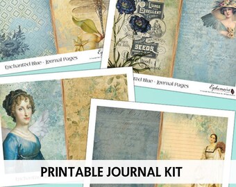 Junk Journal Printable - BLUE FLOWERS - Printable Journal Kit - 5x7 - Cardmaking - Digital Scrapbooking - Printable Journal Pages - Floral