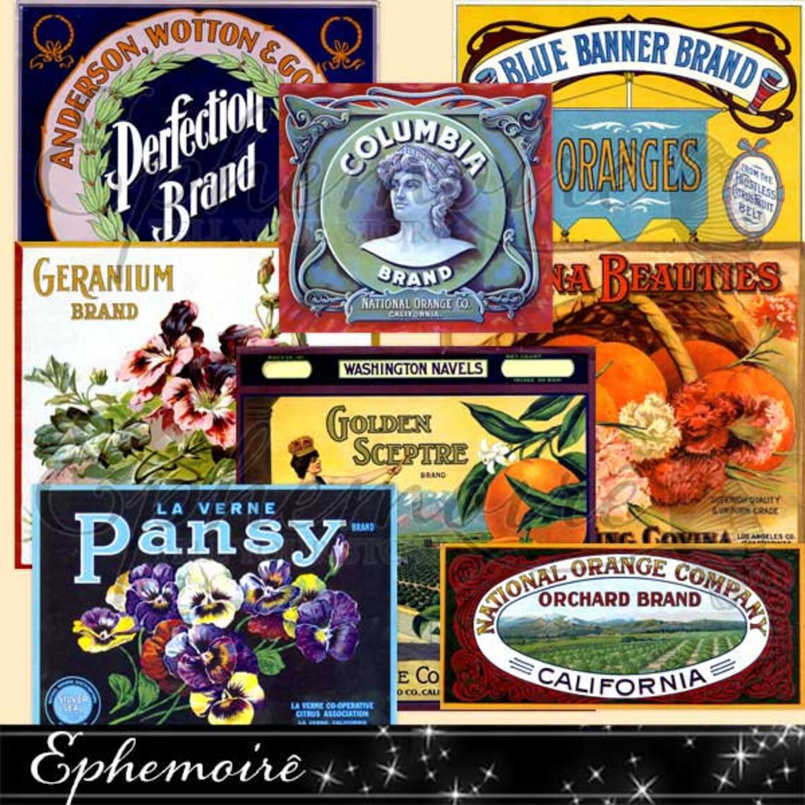 Digital Ephemera Antique Fruit Crate Labels 8 PNG Images Etsy