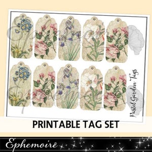Junk Journal Printable - VINTAGE FLORAL TAGS - Digital Scrapbooking - Printable Gift Tags - Shabby Chic Gift Tag - Roses Printable Tags