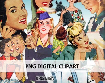 Retro Clipart - Mid Century Advertising - Digital Scrapbook - Cardmaking Elements - 50s Clipart - Retro Lifestyle - Retro Fussy Cut Images