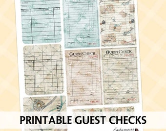 Junk Journal Printable - SHABBY JOURNAL CARDS - Floral Guest Checks - Digital Scrapbooking - Printable Gift Tags - Floral Journaling Cards