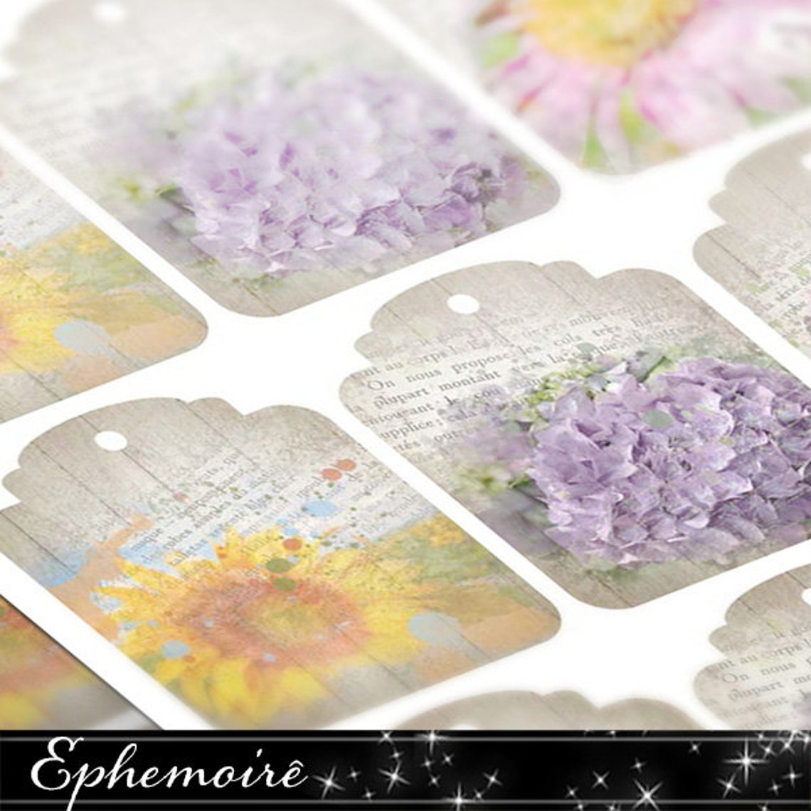 Hoja de etiquetas imprimibles florales acuarela Hortensia | Etsy