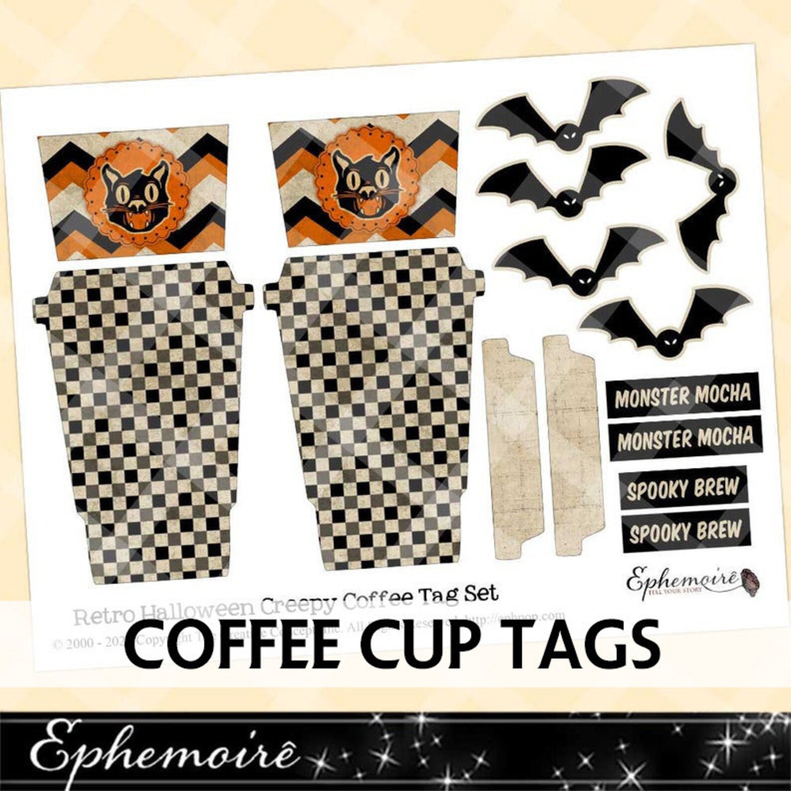 Junk Journal Printable Coffee Cup Digital Printable Tags | Etsy