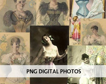 Vintage Photos - Victorian Women - CORSETS - Digital Scrapbook - Cardmaking - Victorian Corsets - Corset Photos - Mixed Media Stock - Corset