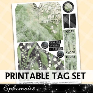Junk Journal Printable - Digital Printable Tag Set - Lily of the Valley - Journal Printable - Printable Tag Embellishment - Collage Sheet
