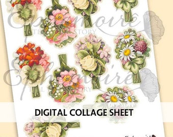 Junk Journal Printable - FLORAL BOUQUETS - Fussy Cut - Digital Scrapbook - Cardmaking - Vintage Floral Clipart - Fussy Cut Floral Clipart