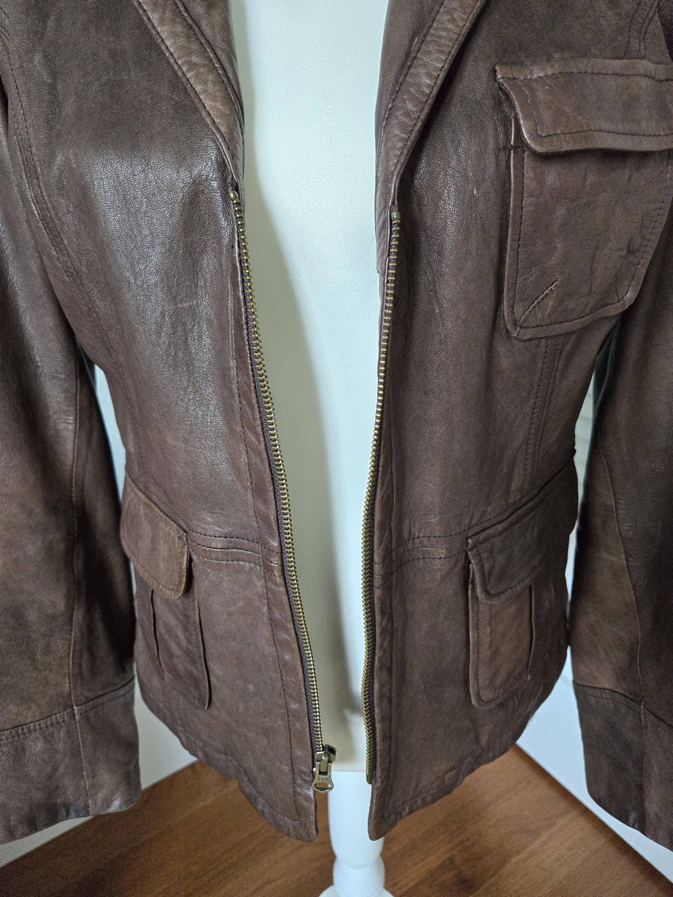 Vintage Brown Leather Jacket ~ Gap Chocolate Brown Distressed