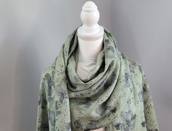 Vintage Soft Linen Floral Shawl ~ Water Color Flo… - image 1