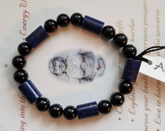 Vintage Lapis Lazuli ~ Black Tourmaline Bracelet  Genuine Untreated Therapeutic Quality Gemstone Energy Bracelet for healing 8mm