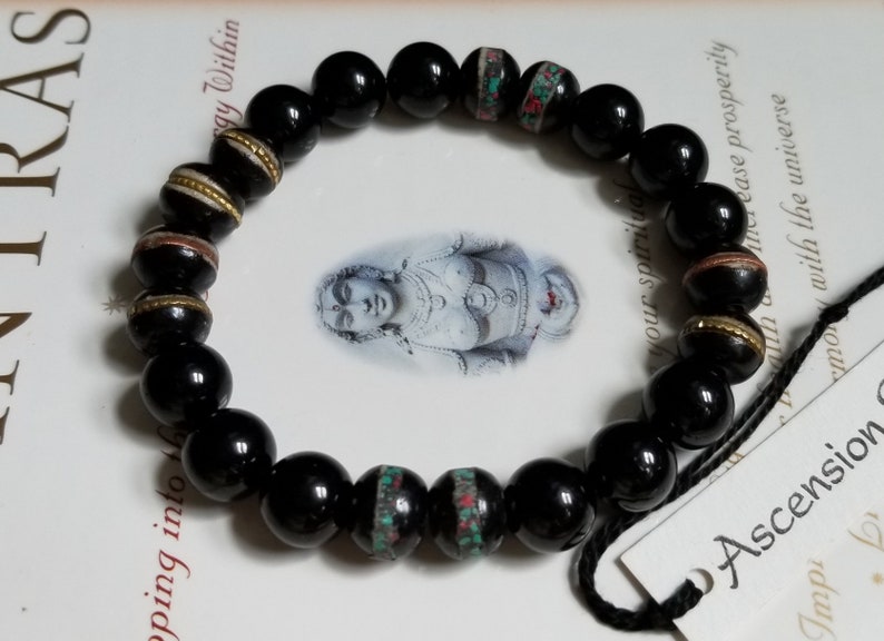 Men/'s Black Tourmaline Tibetan Beads Genuine Untreated ~ Fair Trade ~ Boho Chic ~ Tribal ~ Therapeutic Quality Gemstone Bracelet 10mm