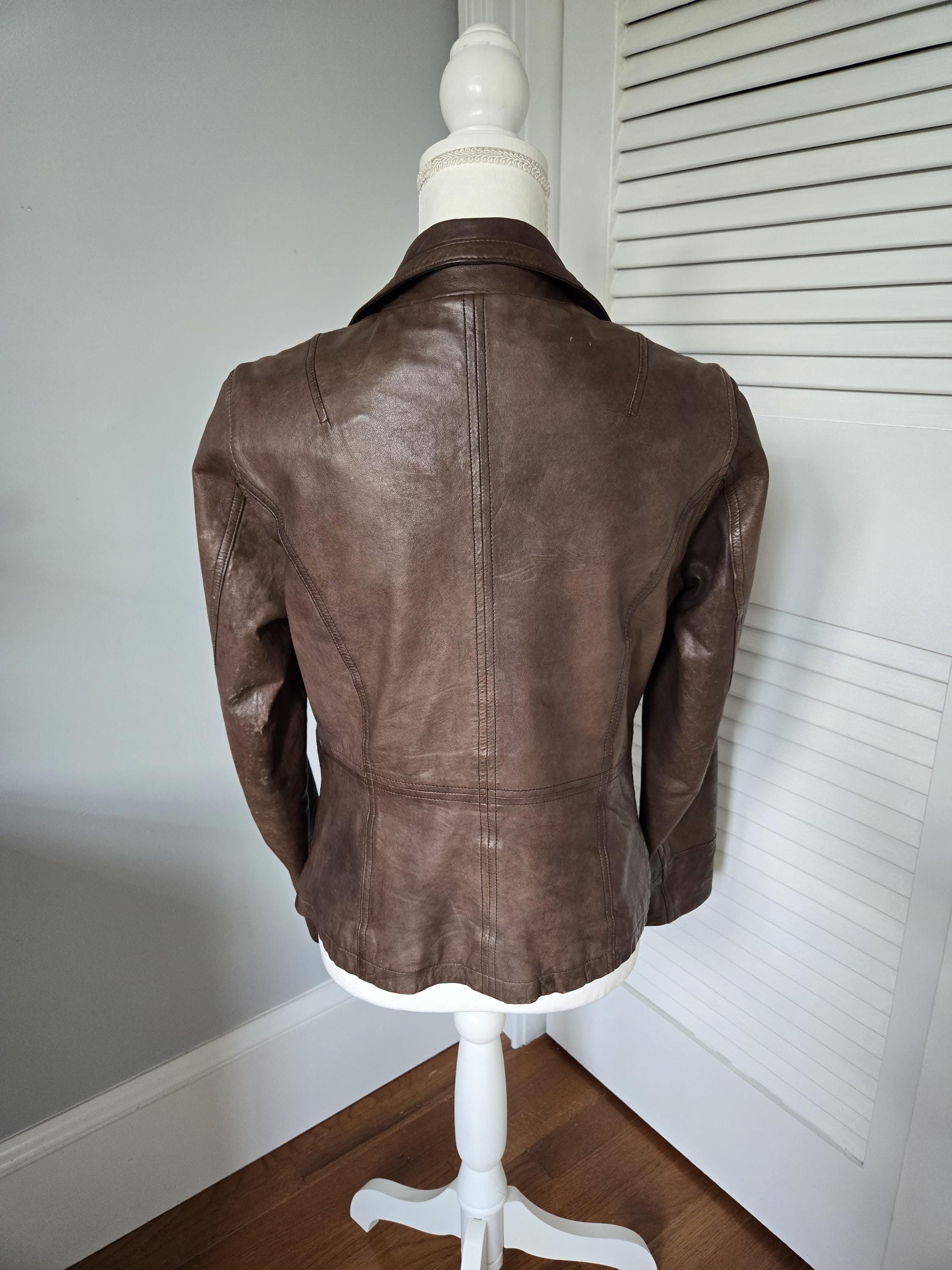 Vintage Brown Leather Jacket ~ Gap Chocolate Brown Distressed