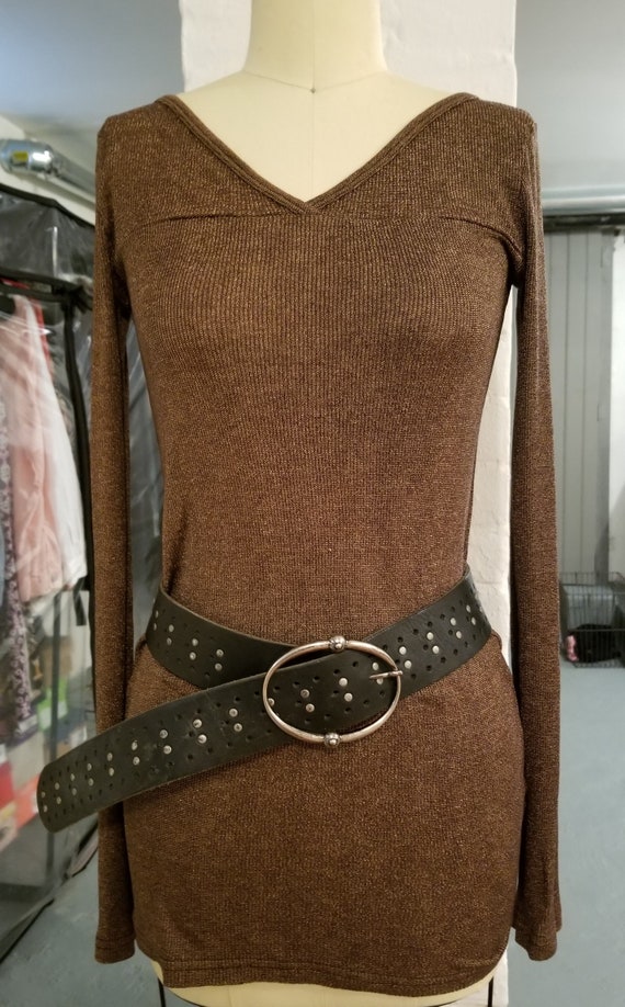 Retro Black Leather Grommet Rocker Belt ~ Medium ~