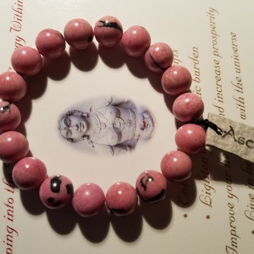 Vintage Rhodonite Bracelet - Exquisite Therapeutic Quality Genuine Untreated Gemstone Energy Bracelet shops for Healing 10mm