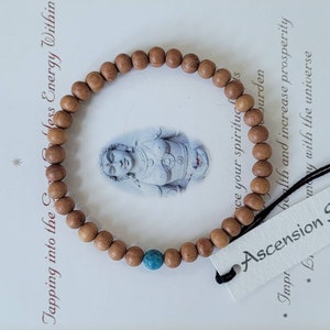 Men's Sandalwood ~ Vintage Raw Apatite Bracelet ~ Fair Trade ~ Genuine Untreated Therapeutic Quality Organic Energy Bracelet 6mm