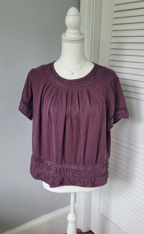 Vintage Cotton Pullover Shirt ~  Short Sleeve Pur… - image 1