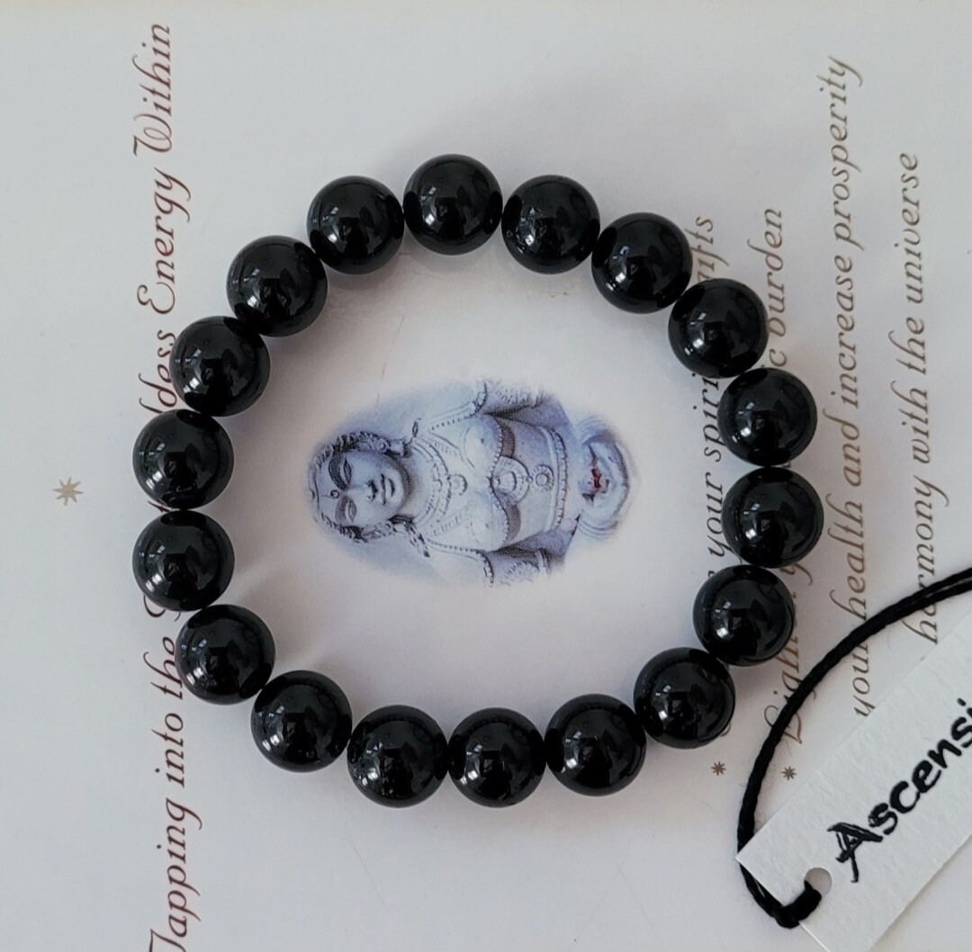 Braccialetto In Tormalina Nera Naturale - Elastico E Unisex Con Sacchetto Di Velluto - Foto 14