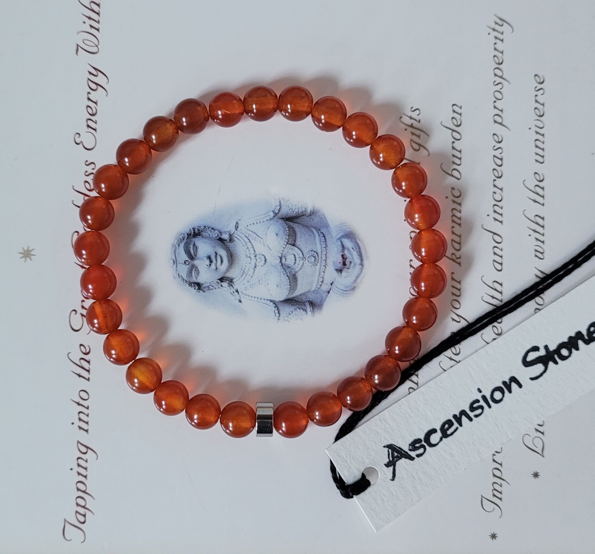 男性用の絶妙なレッドオレンジカーネリアン ~ ブレスレット 本物の未処理 ~ ステンレス ~ 治療品質の宝石エネルギーブレスレット 6 mm