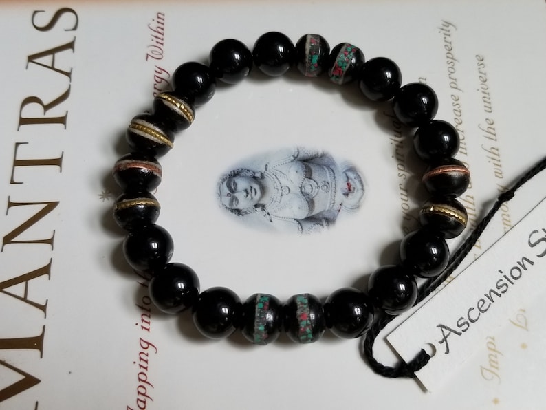 Men/'s Black Tourmaline Tibetan Beads Genuine Untreated ~ Fair Trade ~ Boho Chic ~ Tribal ~ Therapeutic Quality Gemstone Bracelet 10mm