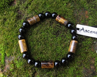 Men&#39;s Vintage Tigers Eye - Black Tourmaline Bracelet - Genuine Untreated Therapeutic Quality Gemstone Bracelet for Healing 8mm