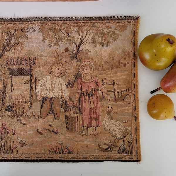 Vintage Small  French Tapestry Matt ~ Wall  Tapestry Home Décor Table Décor