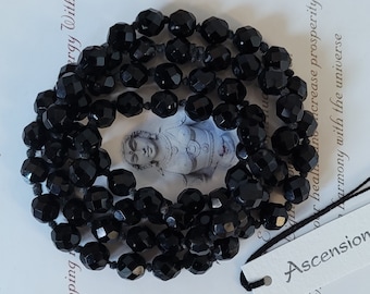 Antique Victorian Necklace Hand Cut Victorian French Black Jet Layering Necklace ( Glass) Beaded Necklace 8mm
