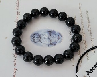 Men&#39;s Black Tourmaline Bracelet - Genuine Untreated Therapeutic Quality Gemstone  Bracelet  For Healing 10mm