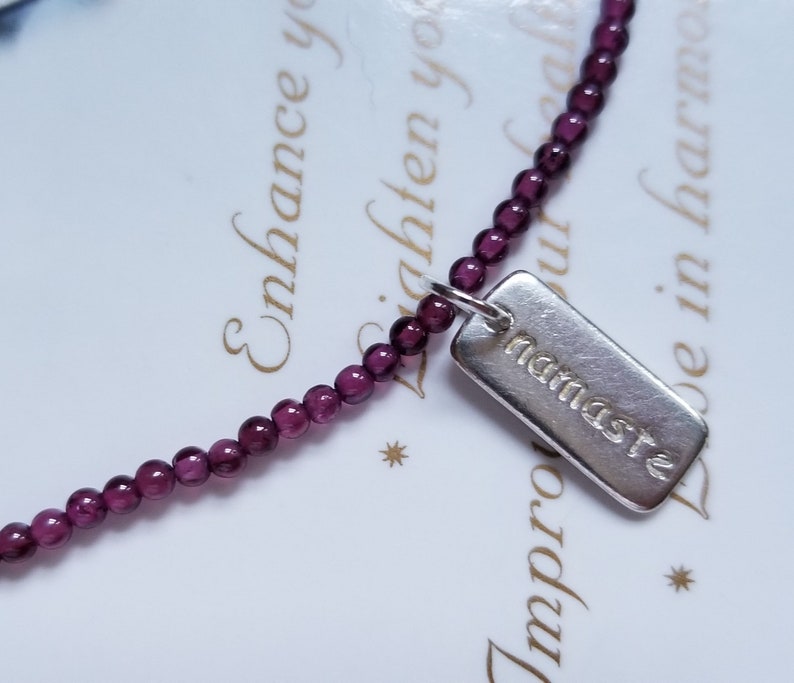 Rhodolite ~ Sterling Namaste Charm ~ Genuine Untreated ~ Therapeutic Quality Gemstone Energy Anklet for Healing 3mm