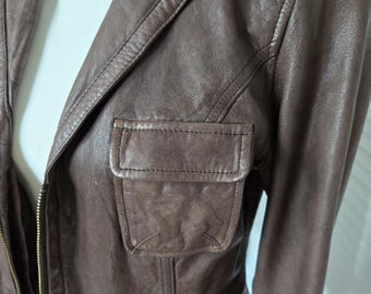 Vintage Brown Leather Jacket ~ Gap Chocolate Brown Distressed