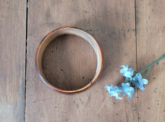 Vintage Wood Wide Bangle Bracelet ~ Hand Painted … - image 4