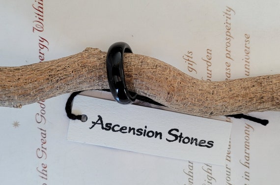 Vintage Black Obsidian Ring ~ Solid Wide Gemstone… - image 1