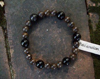 Men&#39;s  Bronzite -  Black Tourmaline - Genuine Untreated Therapeutic Quality Gemstone Bracelet for Healing 8-10mm