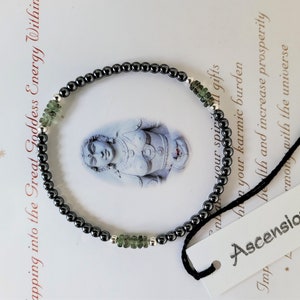 Vintage Moldavite Meteorite Unisex Bracelet ~ Non Magnetic Hematite ~ Sterling Genuine Untreated Therapeutic Quality Energy Bracelet 3-4mm