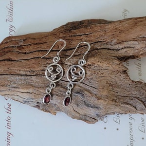 Vintage Sterling Earrings ~ Garnet Filigree French Hook Earrings