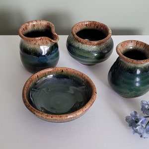 Vintage Garnett Studio Art Pottery Signed set of 4 Small Condiment Pieces